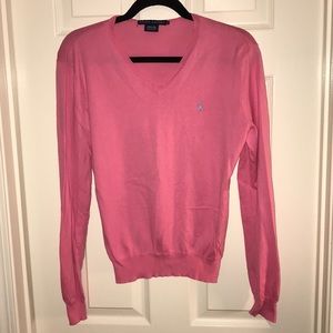Ralph Lauren Pink V-Neck Sweater with silver logo